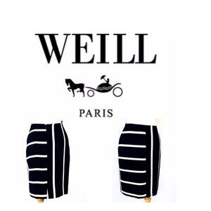 Weill Paris Womens Black & White Striped Pencil Skirt Zip Closure Size M